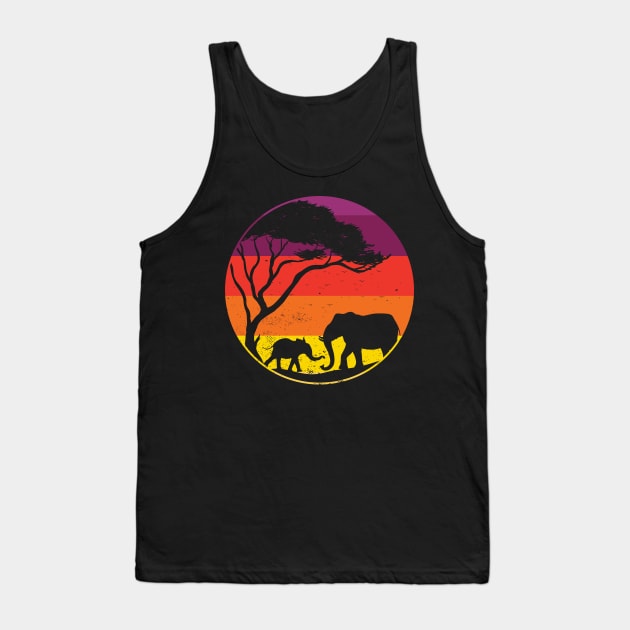 Vintage Elephant Sunset Colors Silhouette Tank Top by TeddyTees